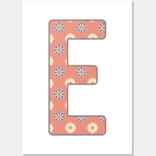 MONOGRAM LETTER E PINK FLORAL TYPOGRAPHY DESIGN Posters and Art